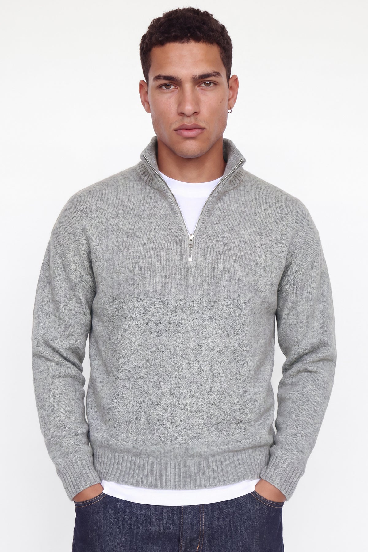 Jack & Jones Soho Ollie Knit Half Zip SN Light Grey Melange