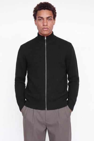 Jack & Jones Soho Ollie Knit High Neck Zip Car Black