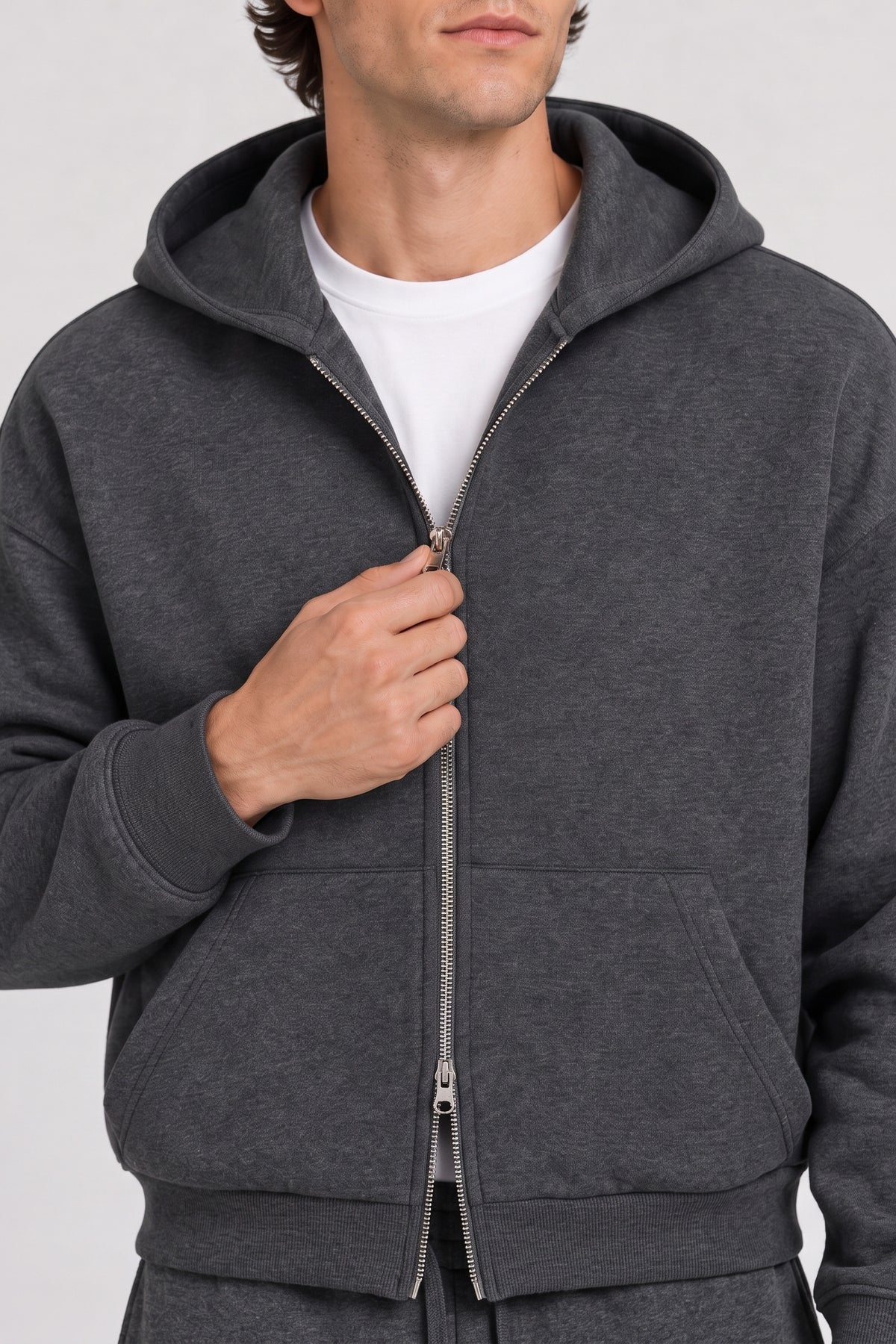 Only & Sons Goyle Box Fit Scuba Zip Hoodie Dark Grey Melange