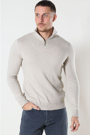 Jack & Jones EMIL KNIT HALF ZIP Oatmeal