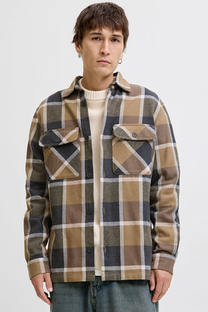 Jack & Jones Rayle Melange Check LS Overshirt Malt Ball