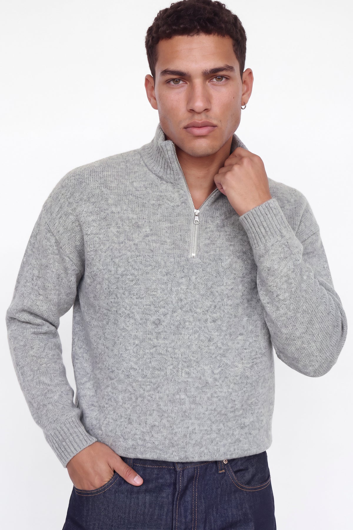 Jack & Jones Soho Ollie Knit Half Zip SN Light Grey Melange