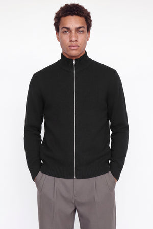 Jack & Jones Soho Ollie Knit High Neck Zip Car Black