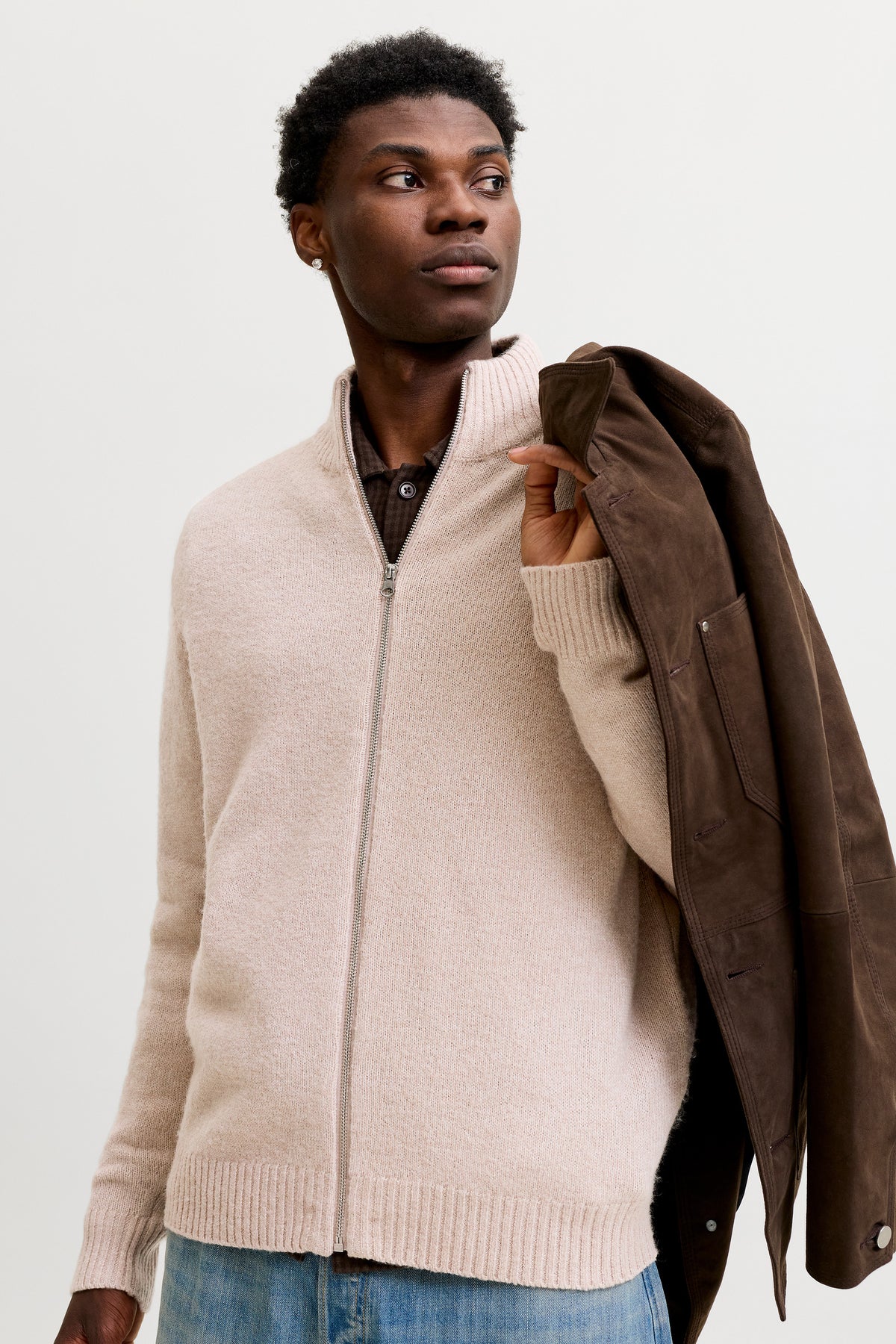Jack & Jones Soho Ollie Knit High Neck Zip Car Atmosphere