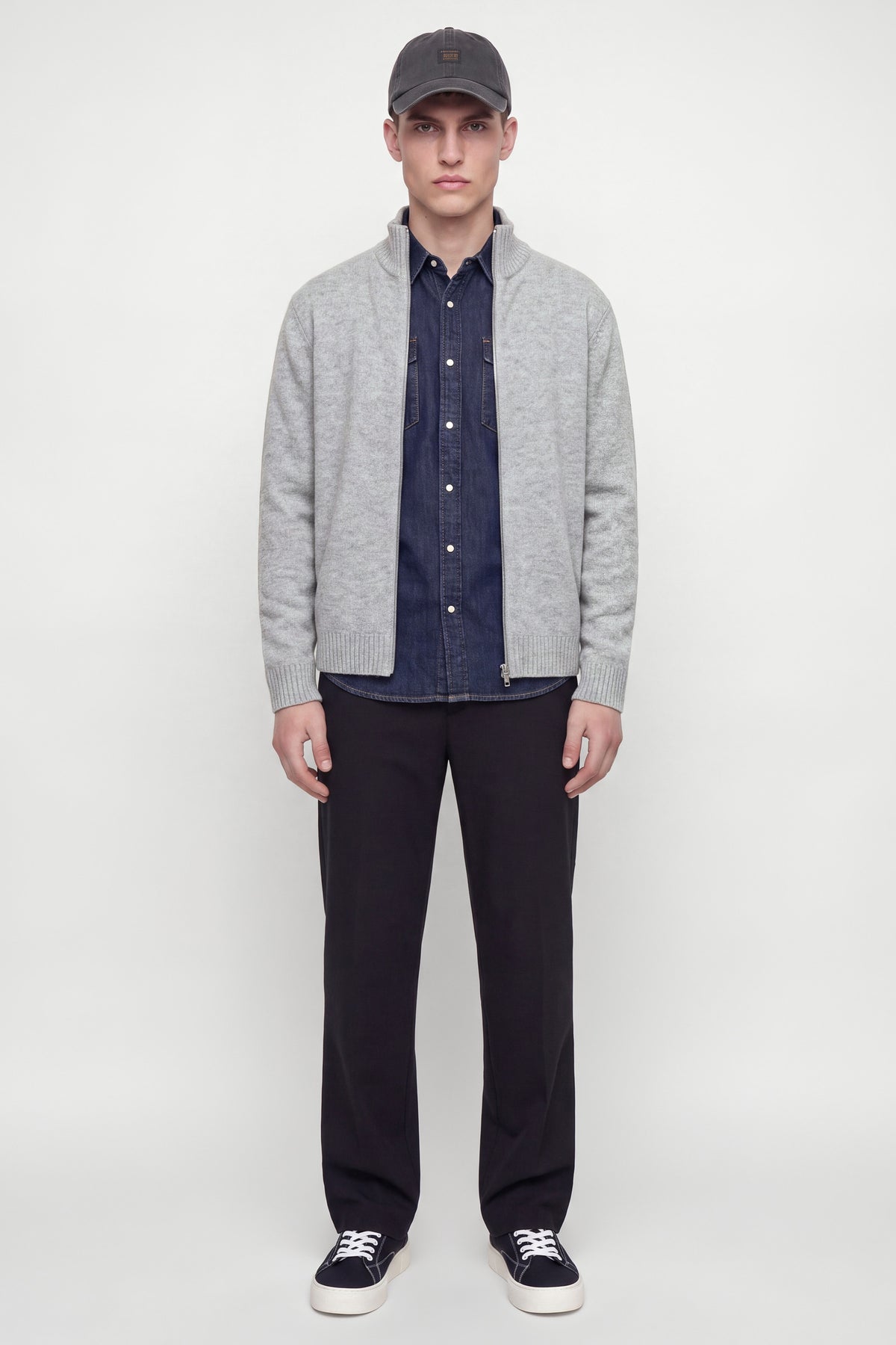 Jack & Jones Soho Ollie Knit High Neck Zip Car Light Grey Melange