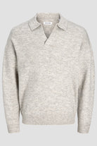 Jack & Jones Soho Ollie Knit Split Neck Light Grey Melange