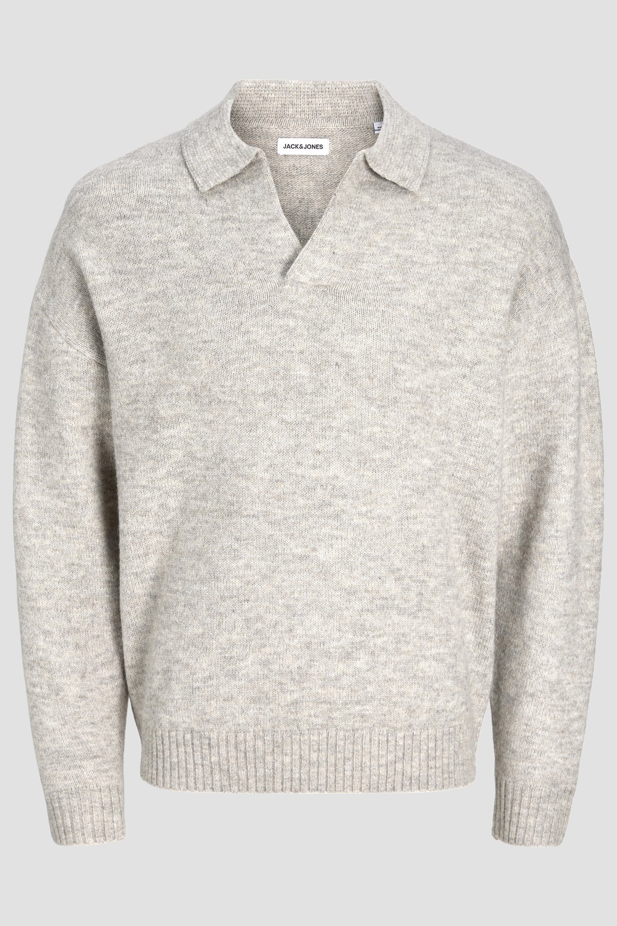 Jack & Jones Soho Ollie Knit Split Neck Light Grey Melange