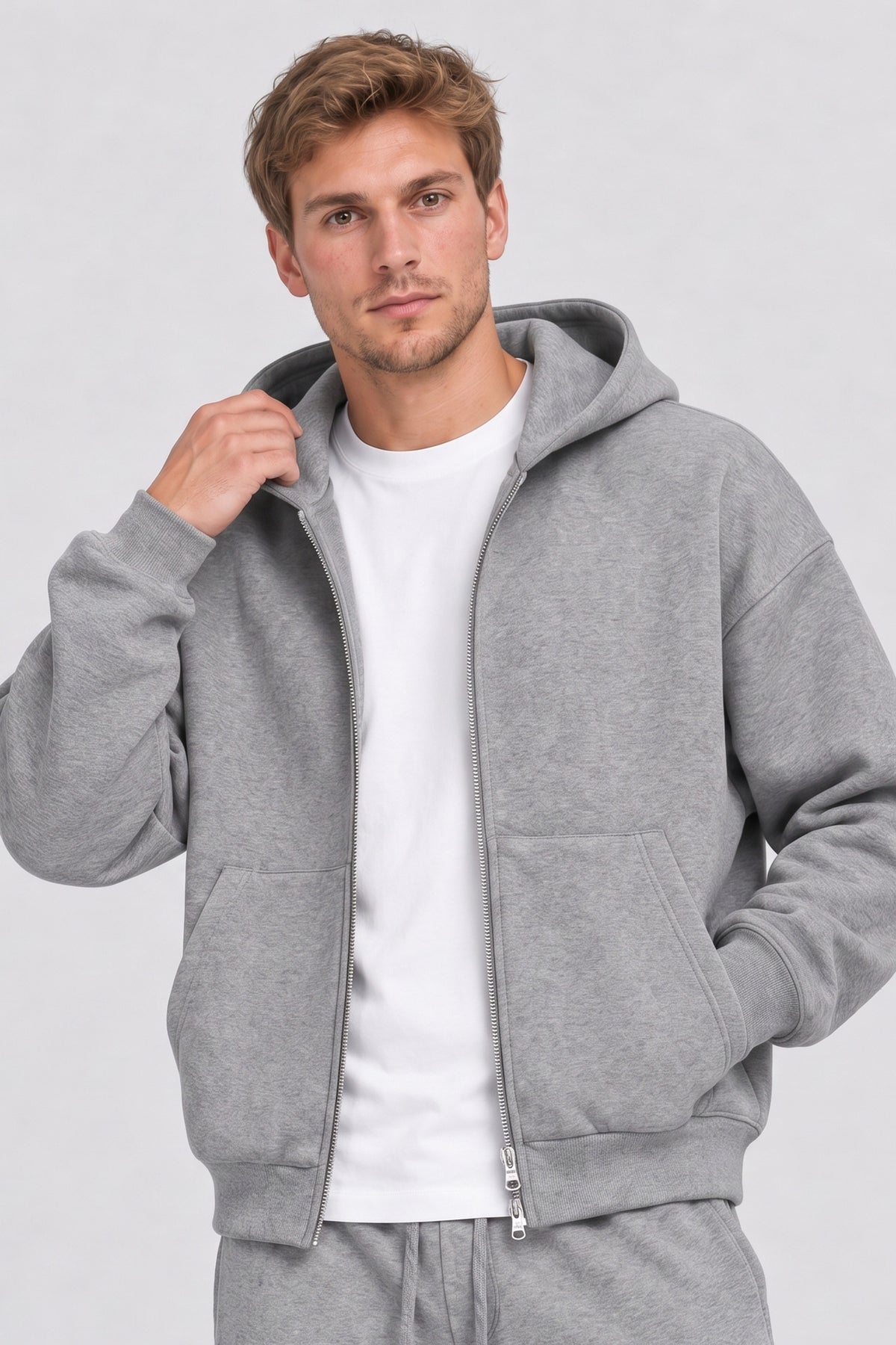 ONLY & SONS Goyle Box Fit Scuba Zip Hoodie Medium Grey Melange