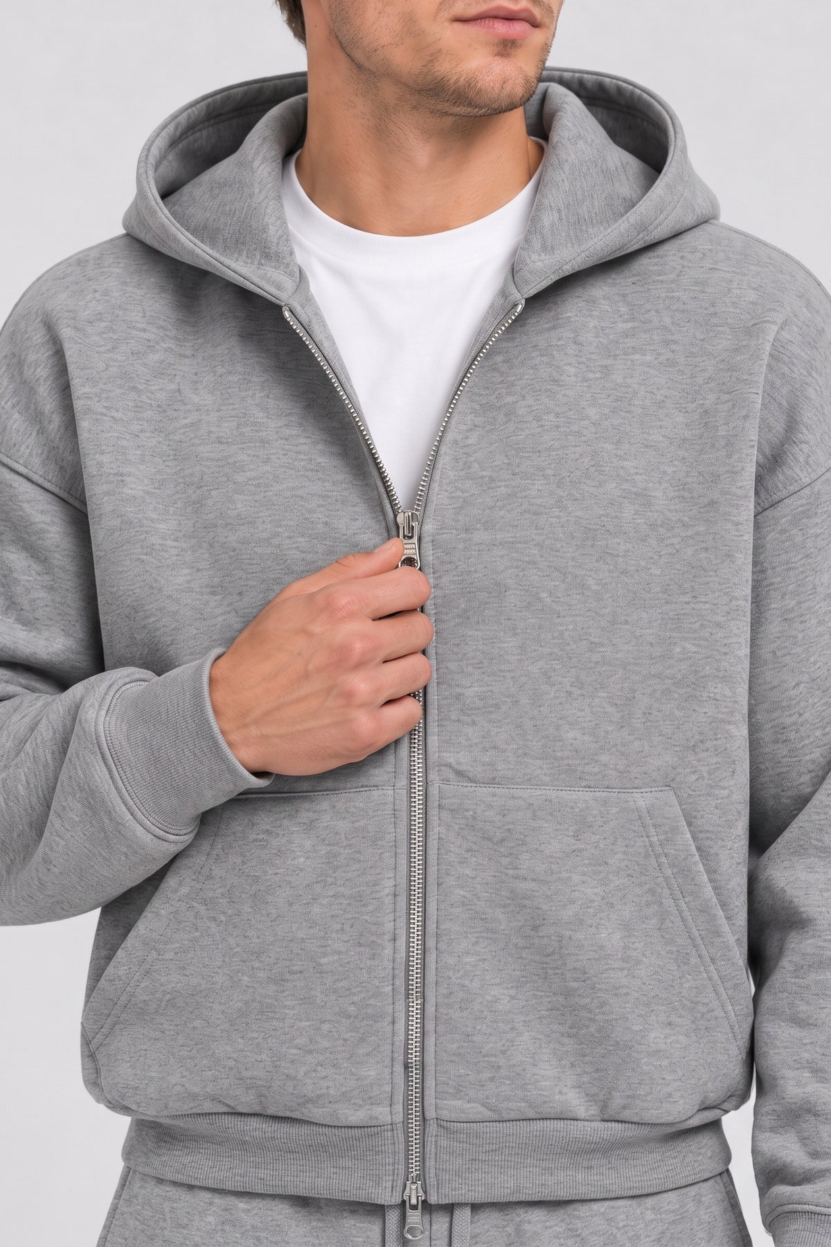 ONLY & SONS Goyle Box Fit Scuba Zip Hoodie Medium Grey Melange