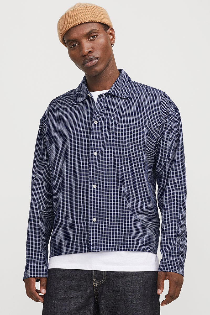 Jack & Jones Austin Loose Fit Check Shirt Ocean Cavern