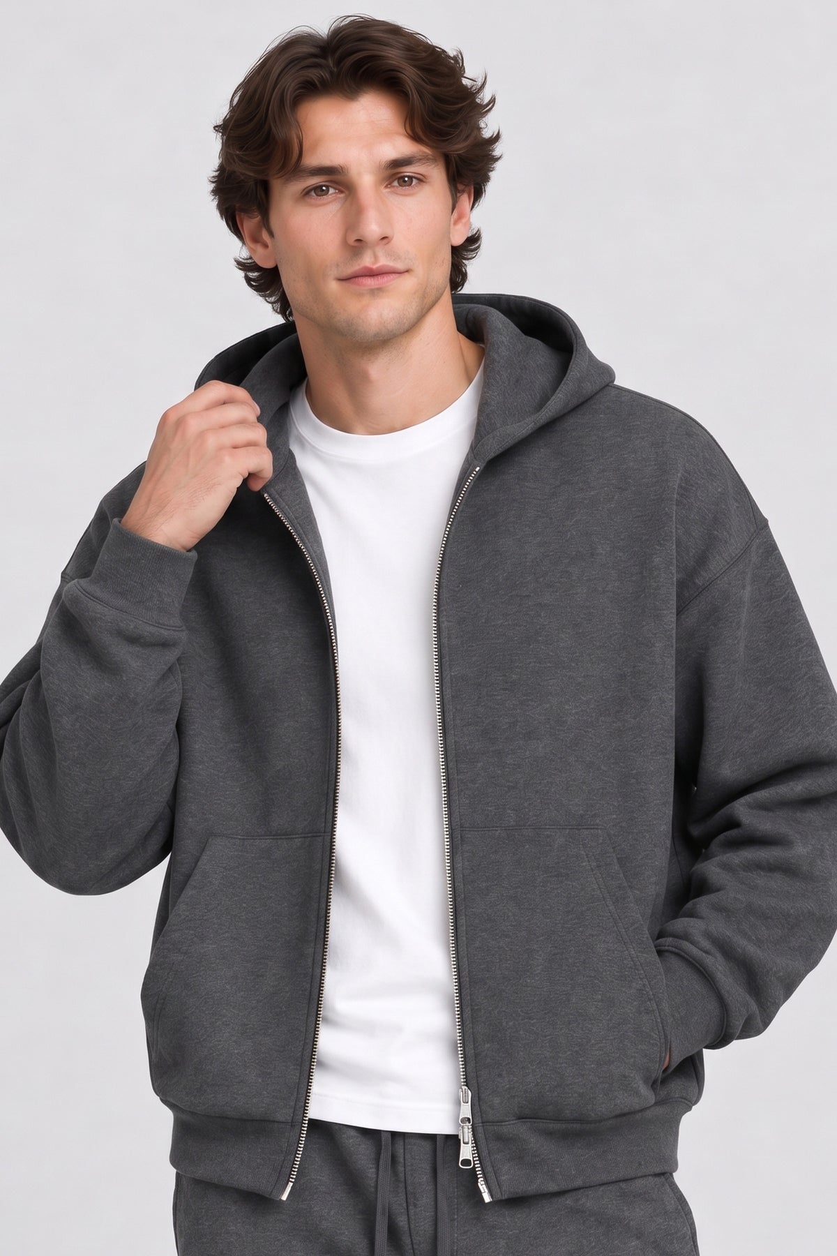 Only & Sons Goyle Box Fit Scuba Zip Hoodie Dark Grey Melange