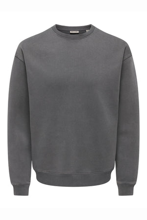 Only & Sons Larry Eflow Rlx LS Washed Crew Sweat Grey Pinstripe