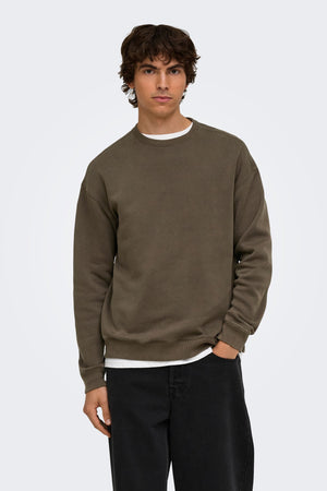 Only & Sons Larry Eflow Rlx LS Washed Crew Sweat Tarmac