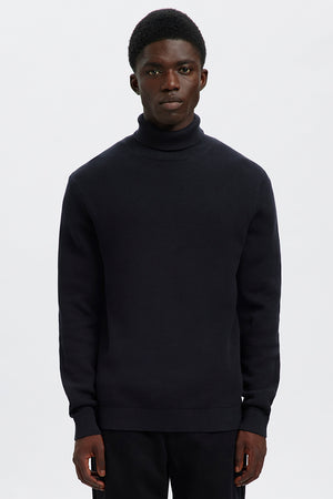 Selected Dane LS Structure Knit Roll Neck Sky Captain