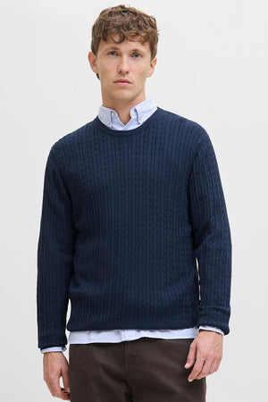 Jack & Jones Emil Knit Cable Crew Neck Navy Blazer