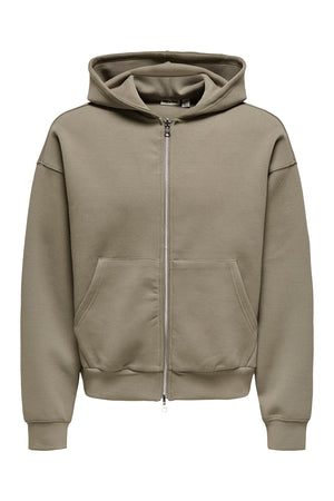 ONLY & SONS Goyle Box Fit Scuba Zip Hoodie Walnut
