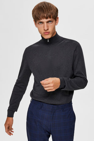 Selected Berg Half Zip Knit Antracit Melange