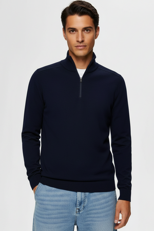 Selected Berg Half Zip Knit Navy Blazer Melange
