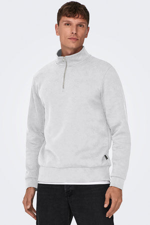 ONLY & SONS Ceres Half Zip Sweat Super Light Grey Melange