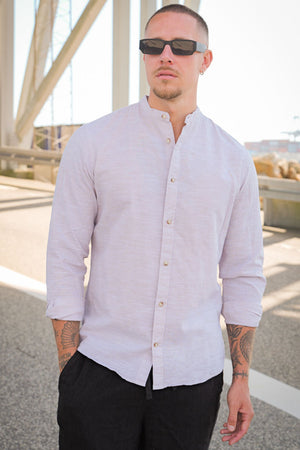 ONLY & SONS CAIDEN LS SOLID LINEN MAO SHIRT Chinchilla
