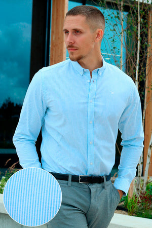 Clean Cut Copenhagen Oxford Stretch Stripe L/S Light Blue