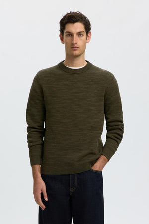 Selected Dane LS Knit Structure Crew Neck Forest Night
