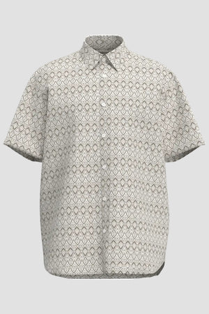 Selected Regular Claus Clay Linenblend SS Shirt Noos Egret Geo Diamond