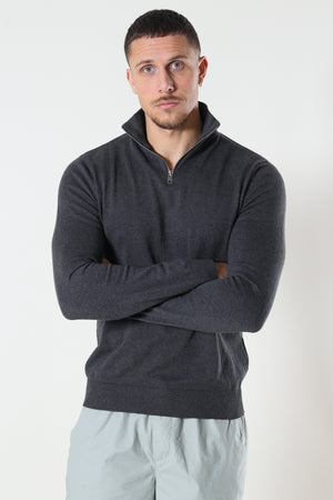 Jack & Jones EMIL KNIT HALF ZIP Dark Grey Melange