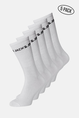 Jack & Jones BASIC LOGO TENNIS SOCK 5 PACK White