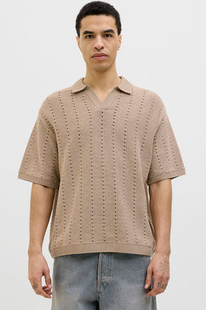 Jack & Jones Aros Knit Easter SS Crochet Polo Safari