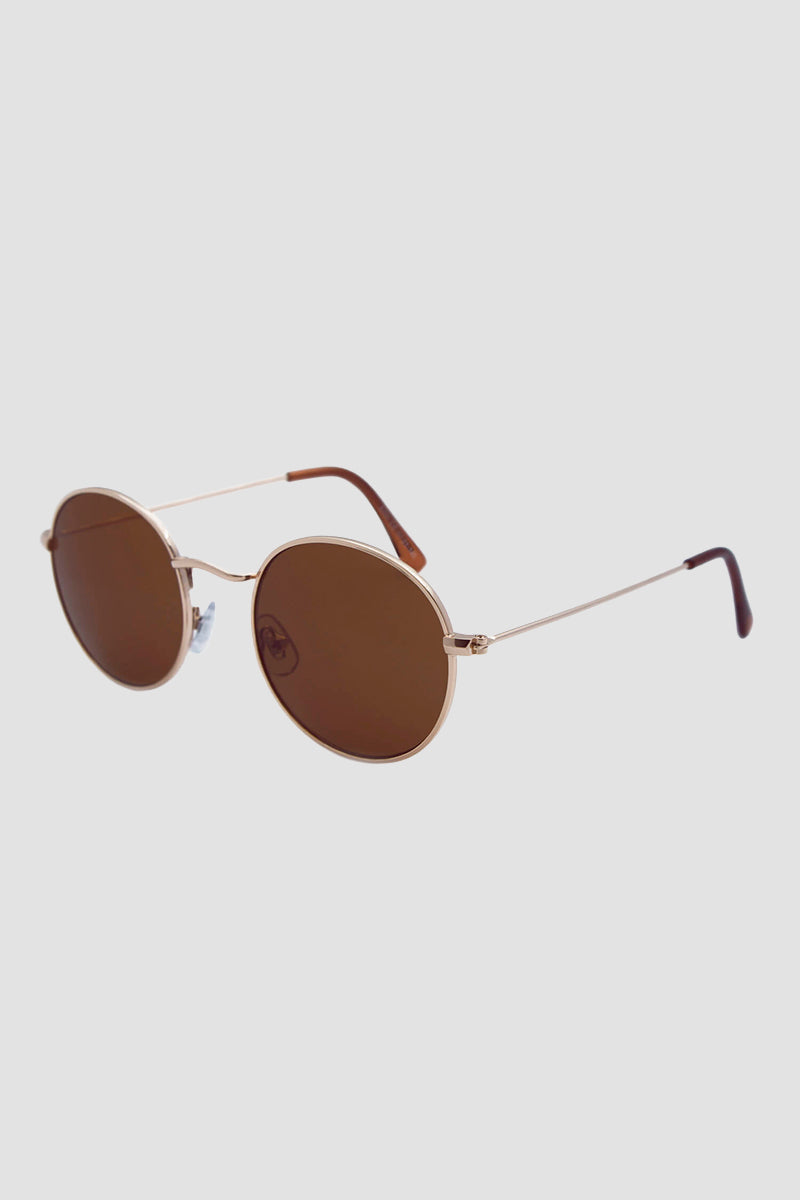 CBA Classic Round Metal Sunglasses 8250 Gold Brown
