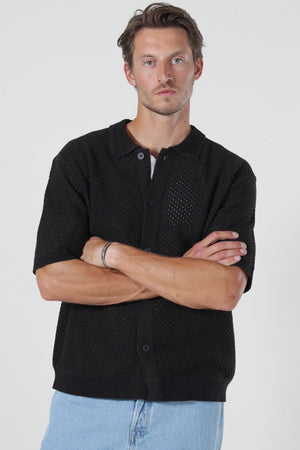 Selected Ginger SS Knit Relaxed Fit Polo Black