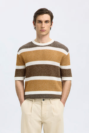 Selected Ginger SS Knit Relaxed Fit Stripe Tee Egret