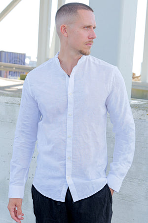 ONLY & SONS CAIDEN LS SOLID LINEN MAO SHIRT White