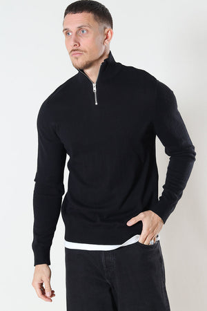 Jack & Jones EMIL KNIT HALF ZIP Black