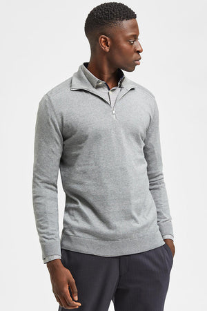 Selected Berg Half Zip Knit Medium Grey Melange