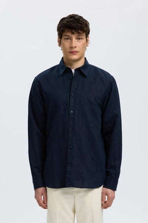 Selected Regular Claus Clay Linenblend LS Shirt Sky Captain