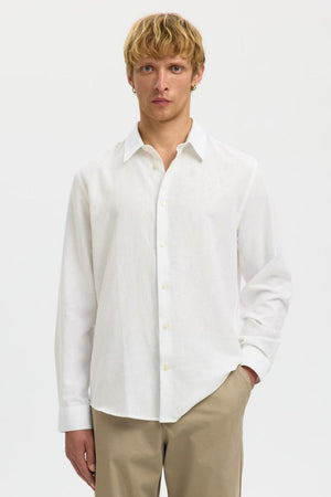 Selected Regclay Linenblend Ls Shirt Bright White