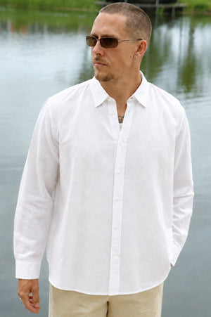 Selected Regclay Linenblend Ls Shirt Bright White