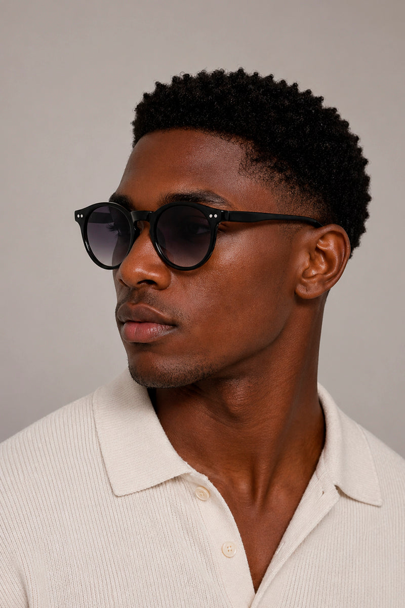 CBA Classic Black Round Sunglasses 2518 Black