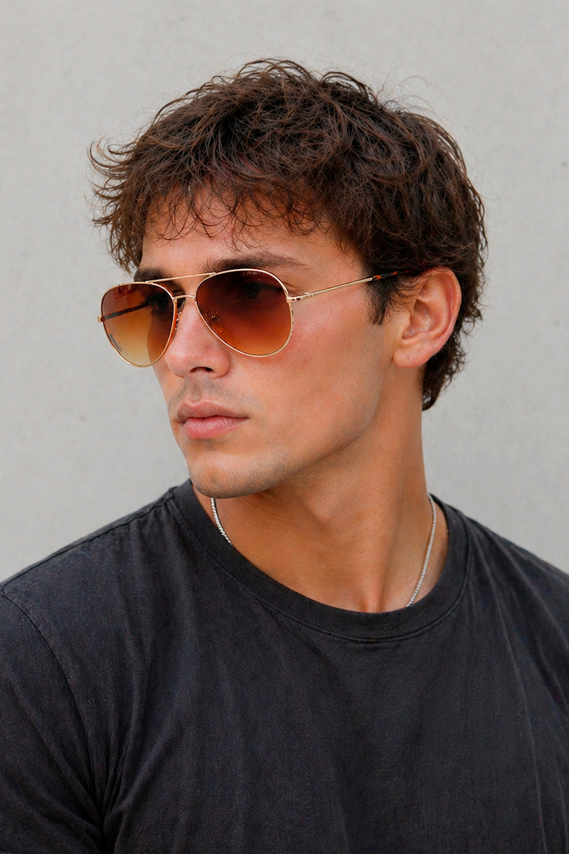 CBA Classic Gradient Metal Sunglasses 2889 Gold Brown