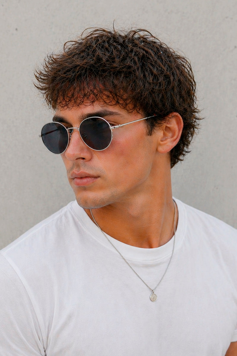 CBA Classic Round Metal Sunglasses 8249 Silver Grey