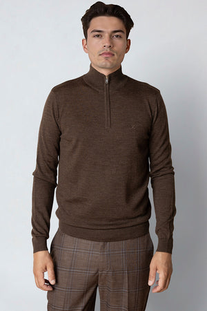 Clean Cut Copenhagen Merino Half Zip Brown Melangè