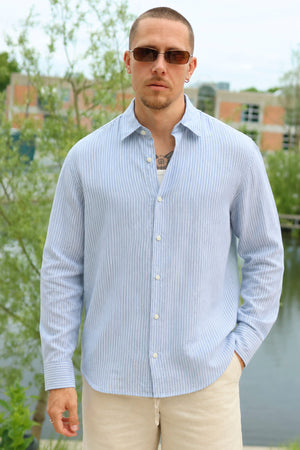 Selected Regclay Linblend LS Shirt Dusty Blue