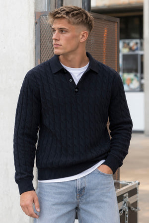 ONLY & SONS Kicker Cabel Polo Knit Dark Navy