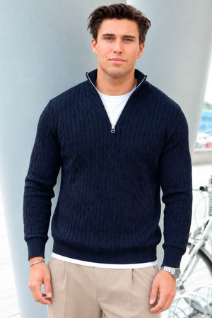 Kronstadt Cable Half Zip Knit Sky Captain