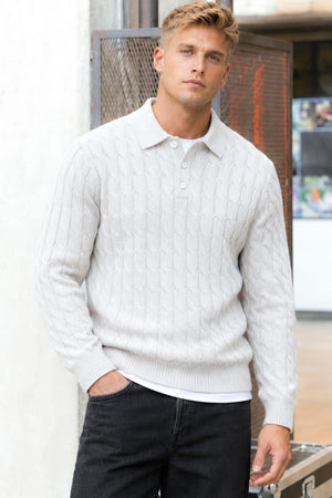 ONLY & SONS Kicker Cabel Polo Knit Antique White