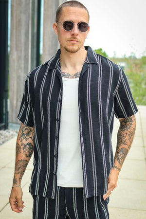 ONLY & SONS Trev Reg Structure Stripe SS Shirt Dark Navy