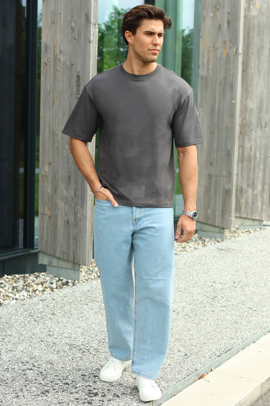 Only & Sons Caspian Airflex Boxy SS Tee Grey Pinstripe