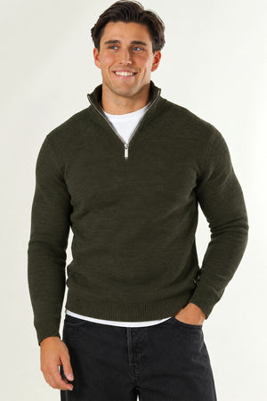 Selected Dane LS Structure Knit Kalf Zip Deep Forest